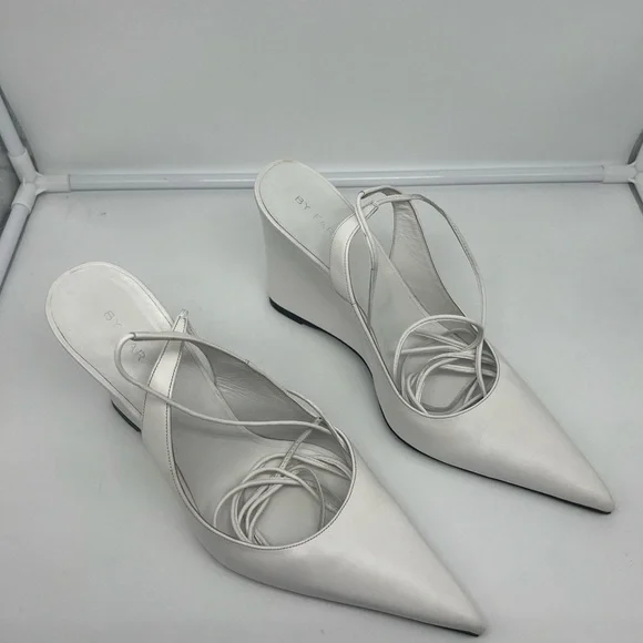 BY FAR Vaughn White Nappa Leather Wedge Gladiator Lace Up Pointed Heels sz 40 - Picture 6 of 13